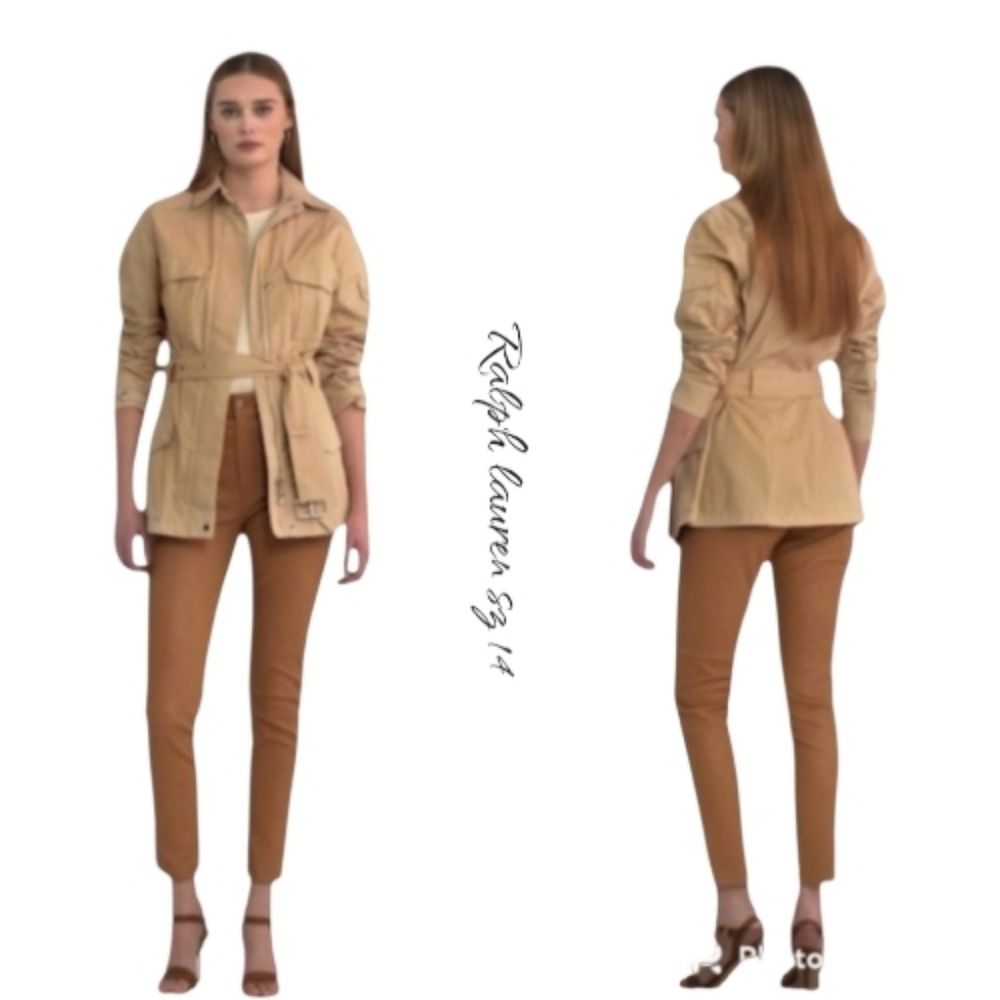 NWT Lauren Ralph Lauren Lambskin Leather Ankle Pants Tan Brown 14